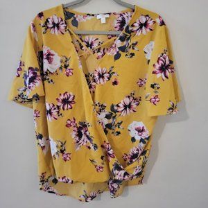 Yellow Floral V-Neck Blouse
